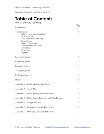 The Art Of Public Speaking Sample Table Of Contents 