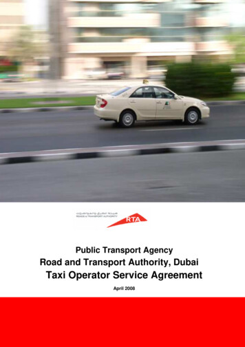 Taxi Operator Service Agreement - Roads And Transport Authority
