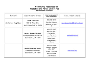 Community Resources For Probation And Parole District # 08