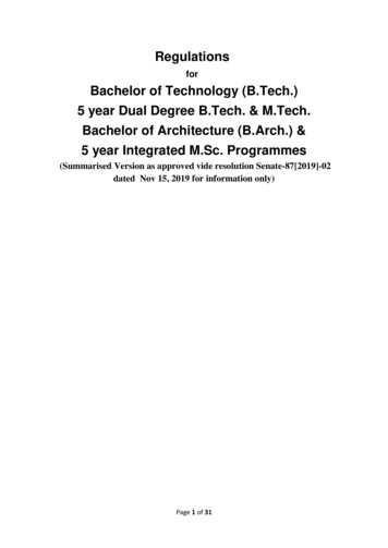 For Bachelor Of Technology (B.Tech.) 5 Year Dual Degree B.Tech. & M .