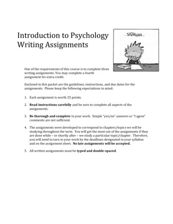 Introduction To Psychology Writing Assignments