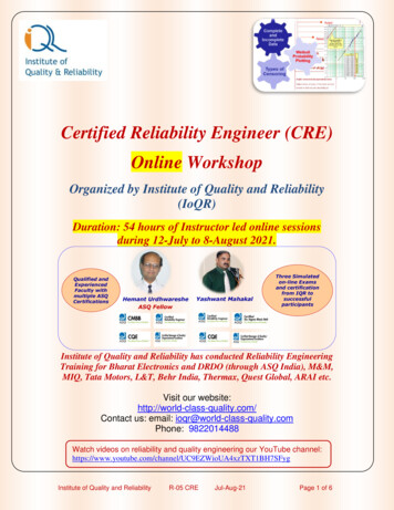 Certified Reliability Engineer (CRE) Certifications Hemant .