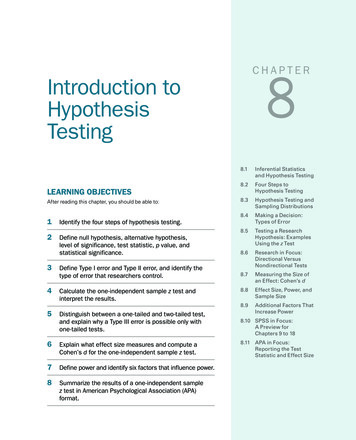 Introduction To Hypothesis Testing