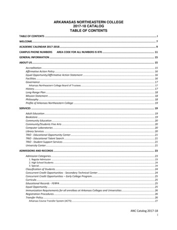 Arkanasas Northeastern College 2017-18 Catalog Table Of Contents