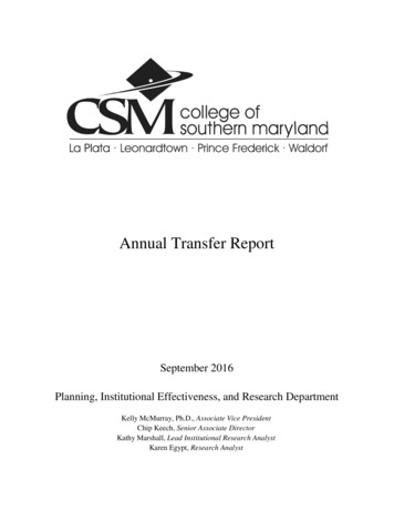 Annual Transfer Report - College Of Southern Maryland