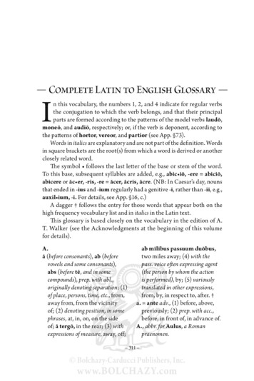 Complete Latin To English Glossary I - Bolchazy