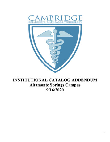 INSTITUTIONAL CATALOG ADDENDUM Altamonte Springs Campus 9/16/2020