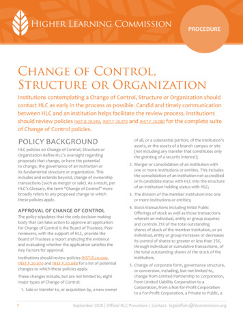 Change Of Control, Structure Or Organization