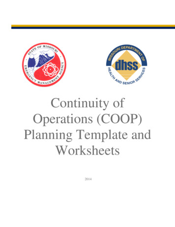 Continuity Of Operations (COOP) Planning Template And .