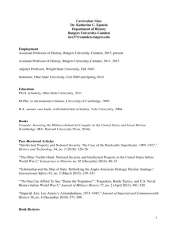 Curriculum Vitae Dr. Katherine C. Epstein Department Of History Rutgers .