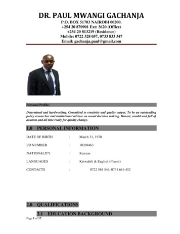 DR. PAUL MWANGI GACHANJA - Kenyatta University