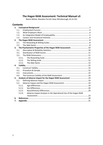 The Hogan RAW Assessment: Technical Manual V3 Contents