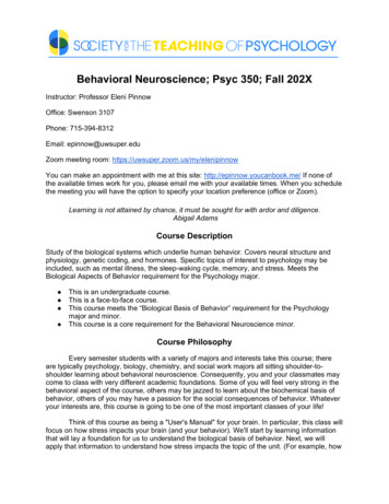 Behavioral Neuroscience; Psyc 350; Fall 202X