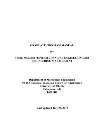 GRADUATE PROGRAM MANUAL MEng, MSc, And PhD In MECHANICAL ENGINEERING .