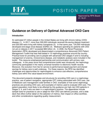 Guidance On Delivery Of Optimal Advanced CKD Care