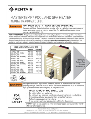 Mastertemp Pool And Spa Heater Installation And User'S Guide