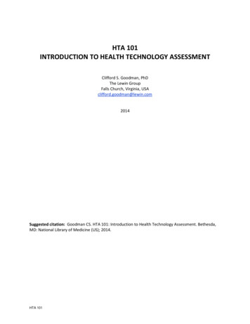 HTA 101 - INTRODUCTION TO HEALTH TECHNOLOGY 