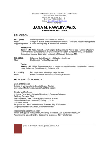 Phone: 940-565-2436 JANA M. HAWLEY, Ph.D. - University Of North Texas
