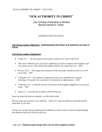 OUR AUTHORITY IN CHRIST - Zoe Christian Fellowship
