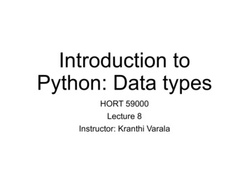 Introduction To Python: Data Types