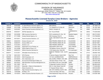 Massachusetts Licensed Surplus Lines Brokers - Agencies