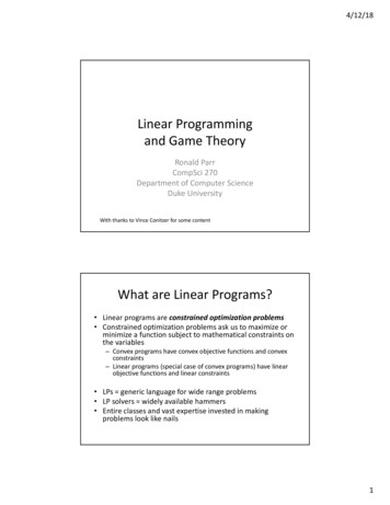 Linear Programming And Game Theory - Duke University