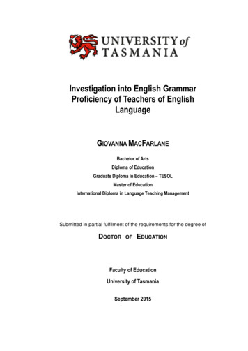 Investigation Into English Grammar Proficiency Of Teachers .