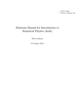 Solutions Manual For Introduction To Statistical Physics (draft)