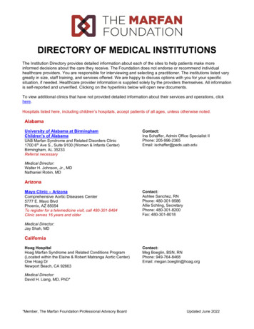 DIRECTORY OF MEDICAL INSTITUTIONS - The Marfan Foundation