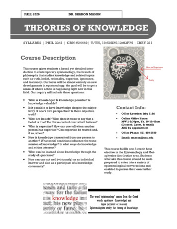 Fall 2018 Dr. Sharon Mason Theories Of Knowledge