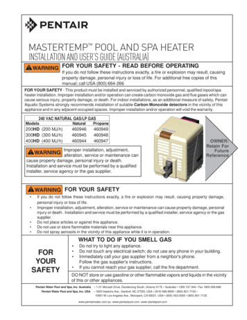 MASTERTEMP POOL AND SPA HEATER INSTALLATION AND USER'S . - Pentair