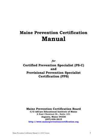 Maine Prevention Certification Manual