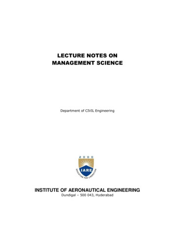 LECTURE NOTES ON MANAGEMENT SCIENCE