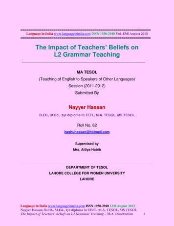 The Impact Of Teachers’ Beliefs On L2 Grammar Teaching