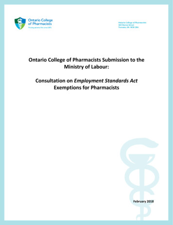 Ontario College Of Pharmacists Submission To The Ministry .