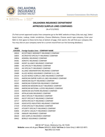 Oklahoma Insurance Department Approved Surplus Lines Companies