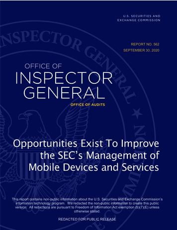 Opportunities Exist To Improve The SEC's Management Of Mobile Devices .