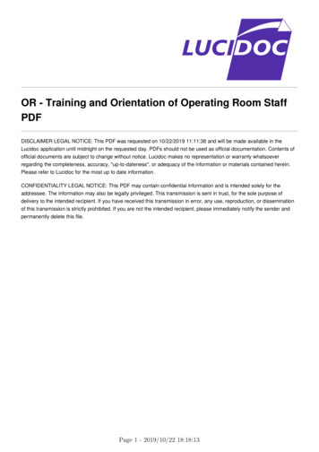 OR - Training And Orientation Of Operating Room Staff PDF