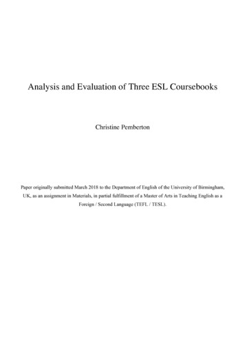Analysis And Evaluation Of Three ESL Coursebooks
