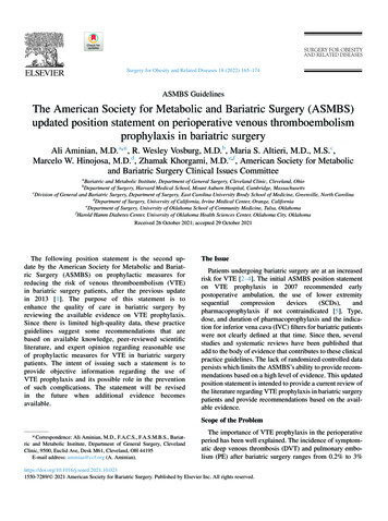 The American Society For Metabolic And Bariatric Surgery (ASMBS .
