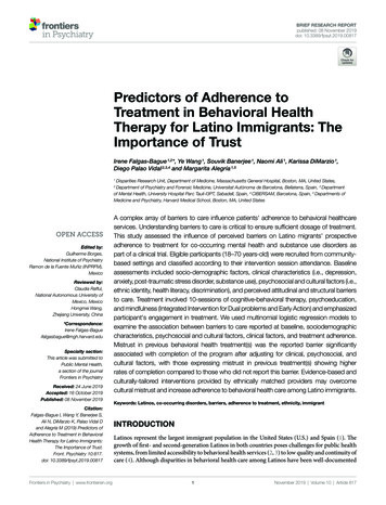 Predictors Of Adherence To Treatment In Behavioral Health Therapy For .