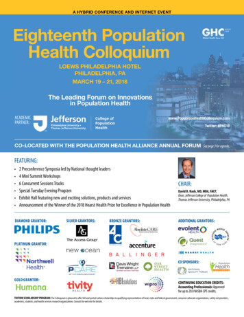 A HYBRID CONFERENCE AND INTERNET EVENT Eighteenth Population Health .