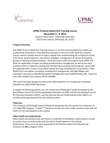 UPMC Procirca Adult ECLS Training Course November 6 - 9, 2019
