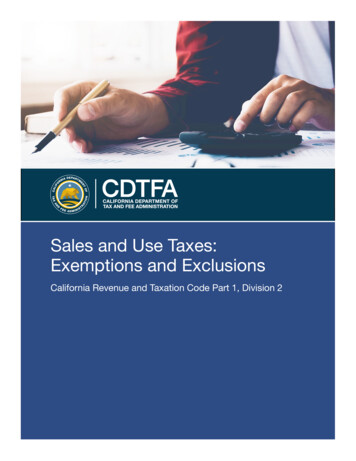 Sales And Use Taxes: Exemptions And Exclusions - California