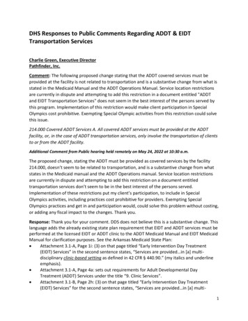 DHS Responses To Public Comments Regarding ADDT & EIDT Transportation .