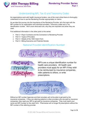 Understanding NPI, ID And Taxonomy Codes