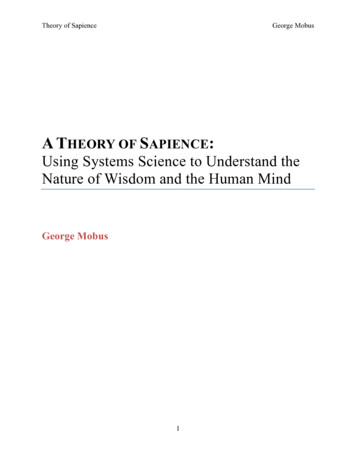 A THEORY OF SAPIENCE Using Systems Science To 