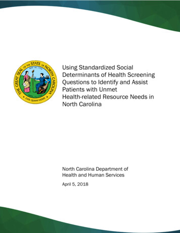 Using Standardized Social Determinants Of Health Screening . - NC