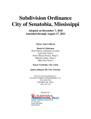 Subdivision Ordinance City Of Senatobia, Mississippi