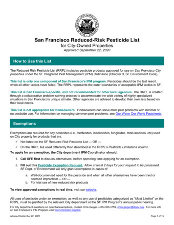 San Francisco Reduced-Risk Pesticide List For City-Owned Properties